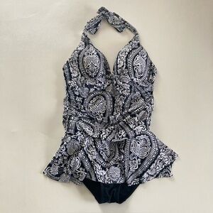 Rose Marie Reid Floral Paisley Print Ruched One Piece Swimsuit Womens Size L